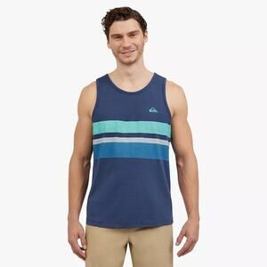 NWT Quiksilver Navy Blue Striped Graphic Sleeveless Tan Top Men's Size XL